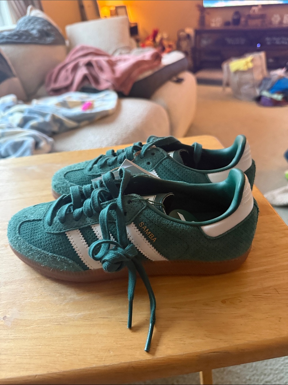 RARE adidas Green Suede Samba Sneakers with White Stripes